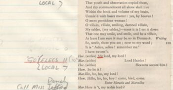 Prompt book for ‘Hamlet’, London Old Vic Company, with call for ‘Miss Dench’