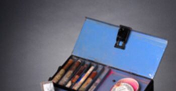 Make-up box and contents originally belonging to Eric Jones Evans.