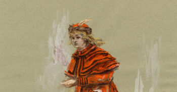 Design for ‘Dorabella’ by Julia Trevellyan Oman for ‘Enigma Variations’, a one-act ballet by Frederick Ashton for the Royal Ballet Company at the Royal Opera House, 1968, mounted watercolour.